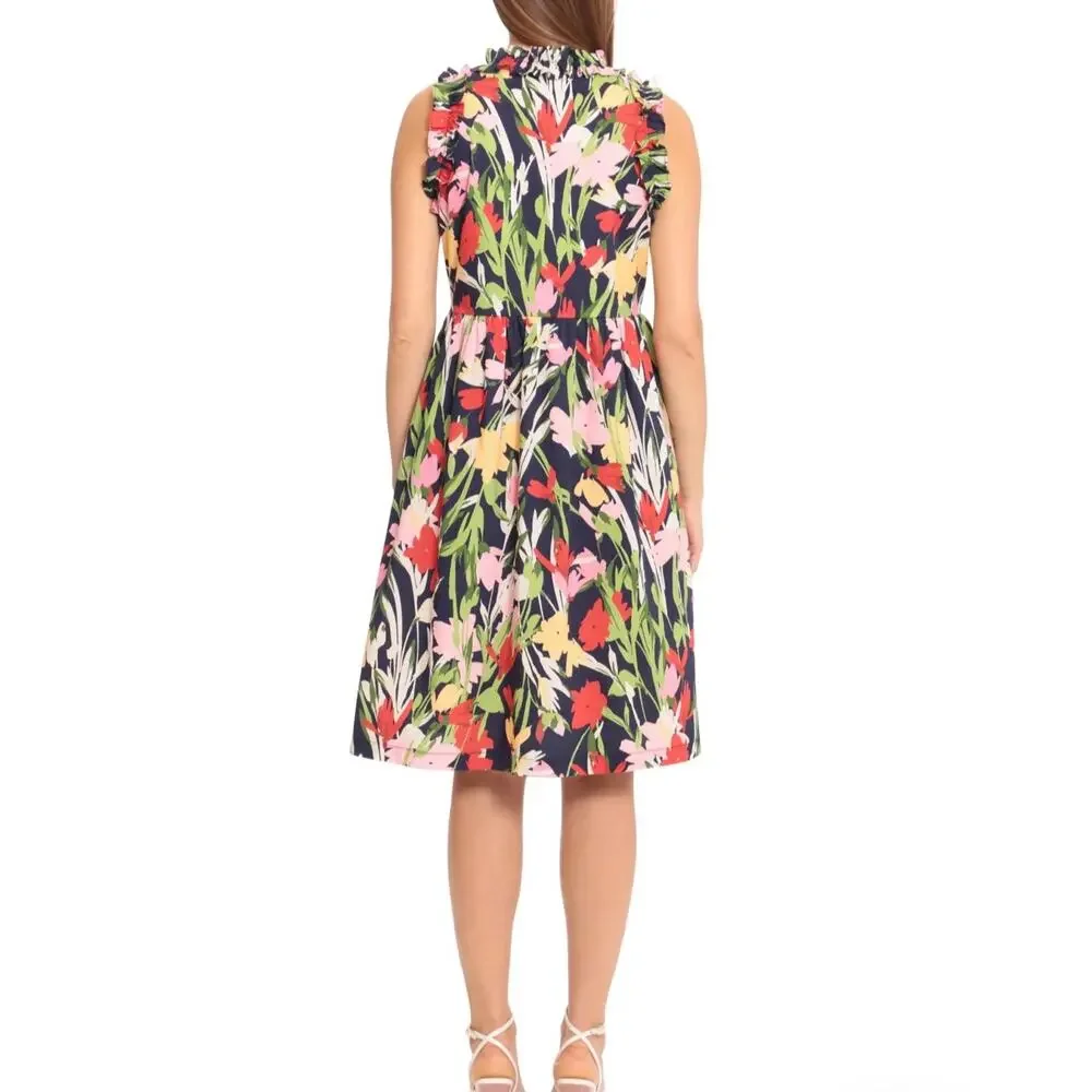 Maggy London | Ruffle Details Stretch Cotton Trapeze Dress | size 6 - Picture 6 of 6